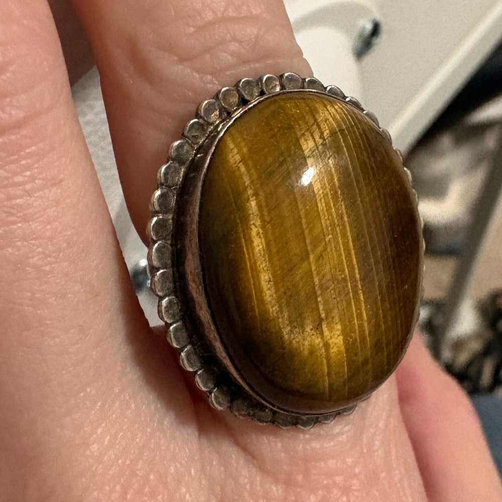 Huge tigers eye sterling silver Ring size 7